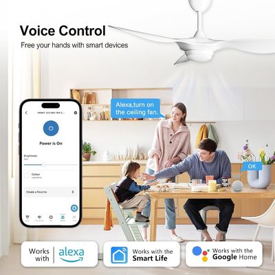 Iluminación de ventilador de techo de 6 velocidades de 52 pulgadas con control de voz y APP remoto