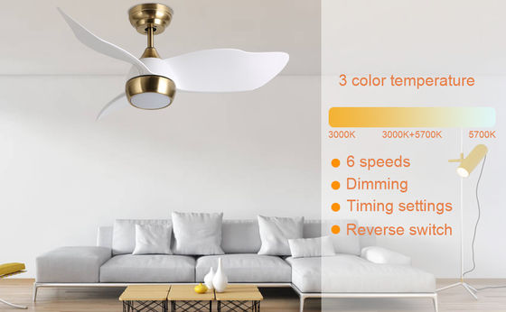 Ventilador de techo blanco inteligente con 6 velocidades ajustables y control de voz