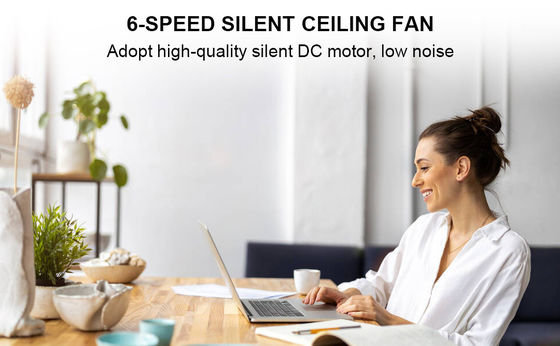 Ventilador de techo blanco inteligente con 6 velocidades ajustables y control de voz