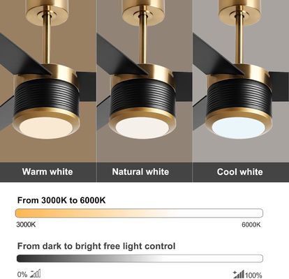 Ventilador de techo WIFI inteligente en blanco negro oro 52 pulgadas de brillo completo