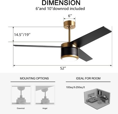 Ventilador de techo WIFI inteligente en blanco negro oro 52 pulgadas de brillo completo
