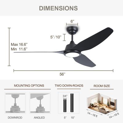 56 Luz de ventilador de techo inteligente con control de hogar de Alexa/Google
