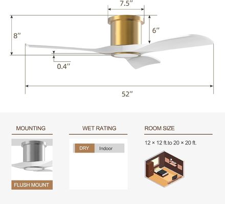 3000K Negro ventilador de techo de 52 pulgadas con motor de CC reversible eficiente