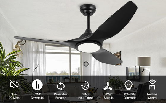 Ventilador de 52 pulgadas con luz 3 temperatura de color para el dormitorio alto CFM ventilador de techo