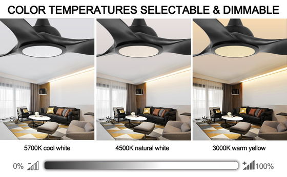 Ventilador de 52 pulgadas con luz 3 temperatura de color para el dormitorio alto CFM ventilador de techo