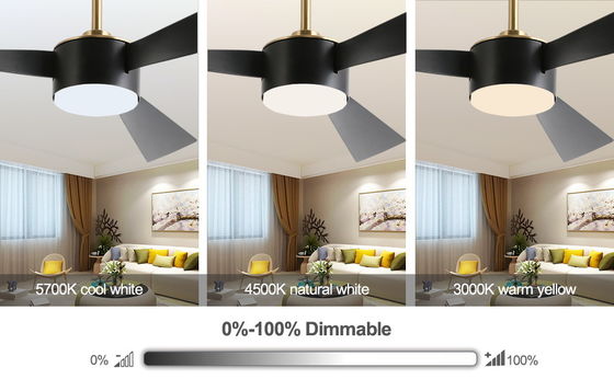 Iluminación de ventilador de techo inteligente de 52 pulgadas de ahorro de energía en negro
