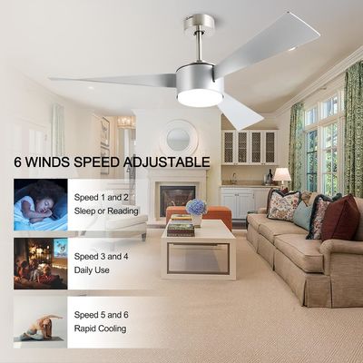 Iluminación de ventilador de techo de plata de 52 pulgadas con control remoto