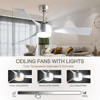 Iluminación de ventilador de techo de plata de 52 pulgadas con control remoto