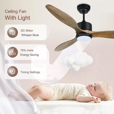 Ventilador moderno de 52 pulgadas con luz para habitación de 12 pies * 12 pies a 17 pies * 17 pies