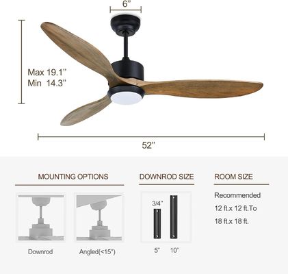 Ventilador moderno de 52 pulgadas con luz para habitación de 12 pies * 12 pies a 17 pies * 17 pies