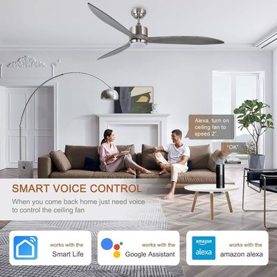 Ventilador de techo silencioso con motor de corriente continua con control inteligente de APP, luz LED de 3 colores atenuable y opción de 6 velocidades
