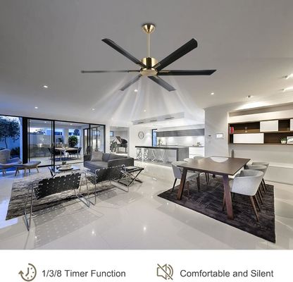 Ventilador de techo inteligente de 72 pulgadas con luces en acabado negro / blanco / dorado