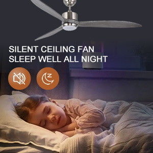 Ventilador de techo silencioso con motor de corriente continua con control inteligente de APP, luz LED de 3 colores atenuable y opción de 6 velocidades