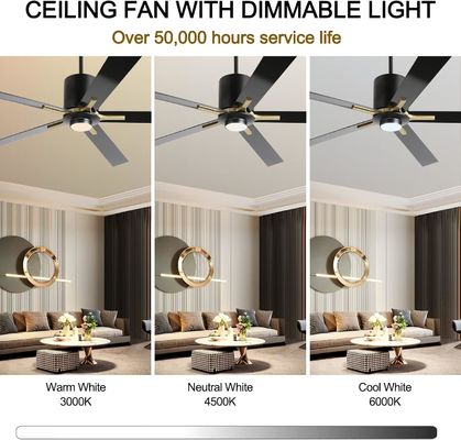 Blanco motor de corriente continua silenciosa lámina ventilador de techo luz 72 pulgadas con 3 velocidades de cambio de color