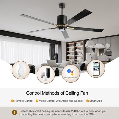 Blanco motor de corriente continua silenciosa lámina ventilador de techo luz 72 pulgadas con 3 velocidades de cambio de color