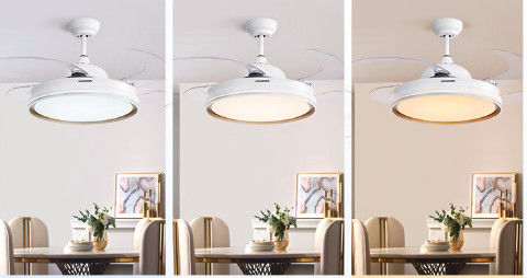 Ventilador de techo retráctil con motor CC de 6 velocidades con luz