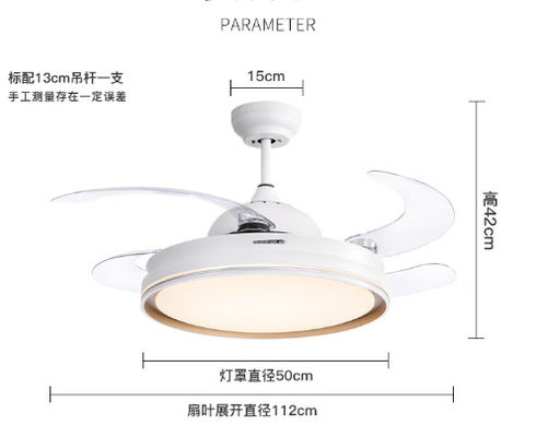 Ventilador de techo retráctil con motor CC de 6 velocidades con luz