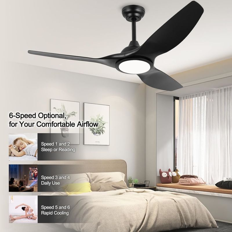 Ventilador de 52 pulgadas con luz 3 temperatura de color para el dormitorio alto CFM ventilador de techo